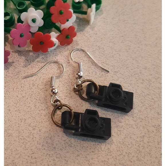 Handmade earrings made with genuine lego black camera pieces. - Picture 1 of 1